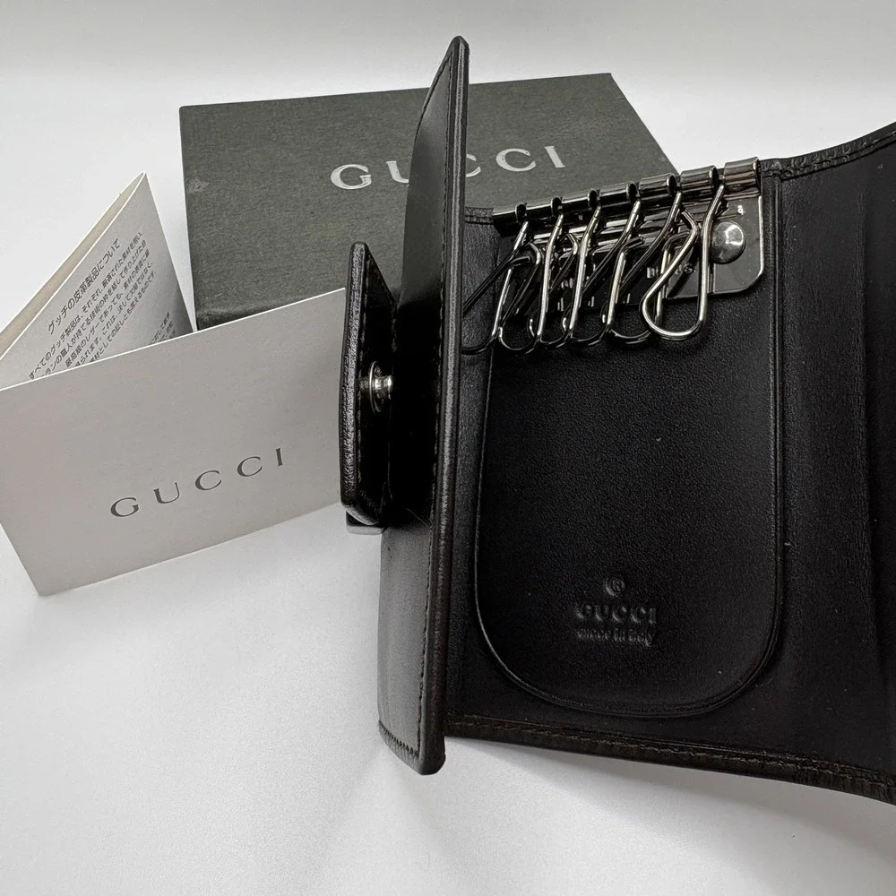 Gucci Leather Key Case Dark Brown Italy New Smooth Classic Luxury